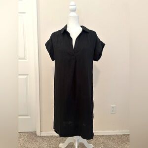 J. CREW Black V-Neck Shirt Dress Gauze Sz Small Tall Preppy Minimalist Old Money